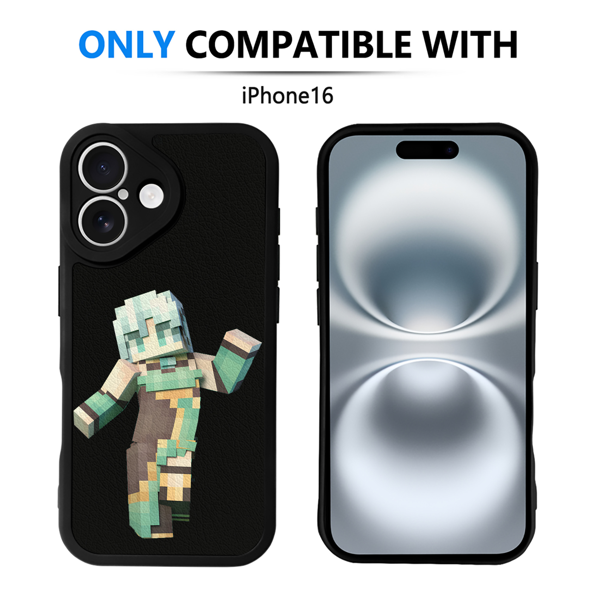 （画像用） マインクラフト ブロックの世界 Minecraft MC Block world 【iPhone 16シリーズ対応】シリコンスマホケース（レザー調） 材質：シリコン